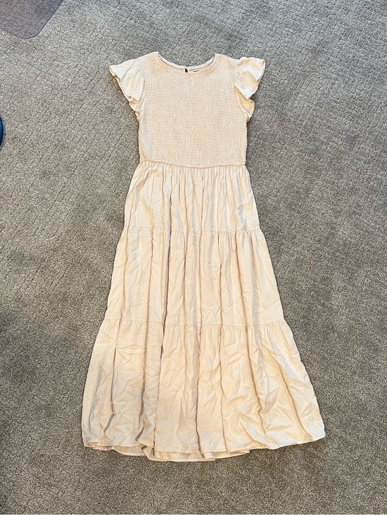Merokeety Dresses & Skirts - Women's Cream Smocked Bodice Maxi Dress with Flutter Sleeves